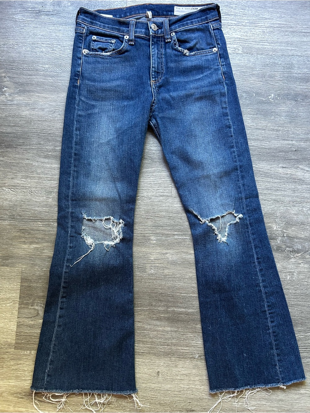 Rag & Bone Distressed Cropped Flare Mid-Rise Raw Hem Jeans Size 26